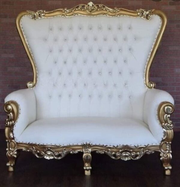 White and Gold Trone Chair (love seat)