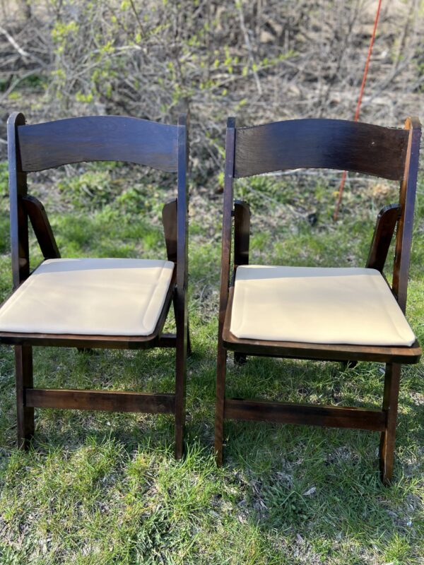 Fruitwood Folding Chair with Vinyl Padded Seat.